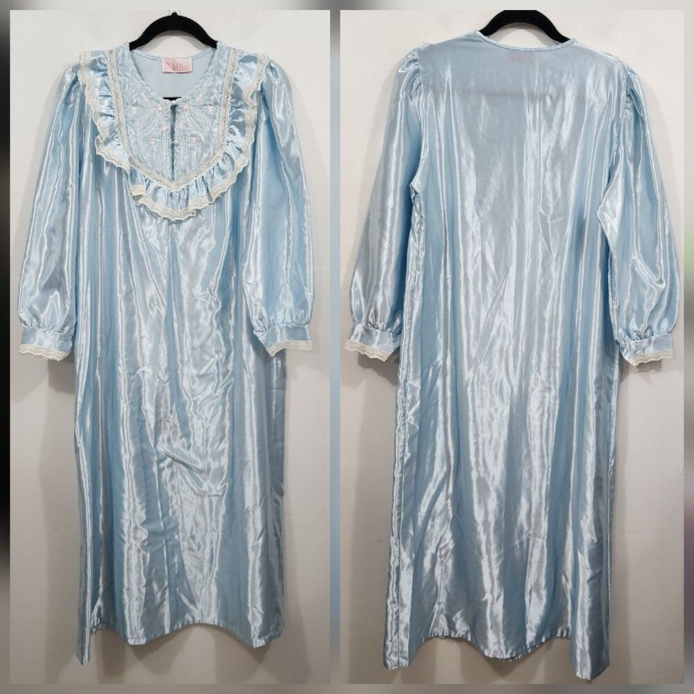 Vintage Cotillion Long Nightgown Sz L CottageCore Prairie Victorian Collar Lace